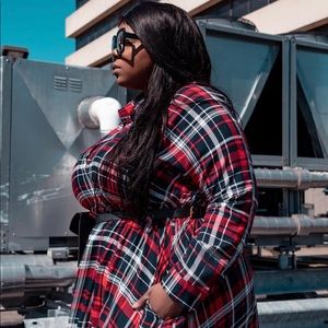 Red Plaid Maxi Dress With Pockets